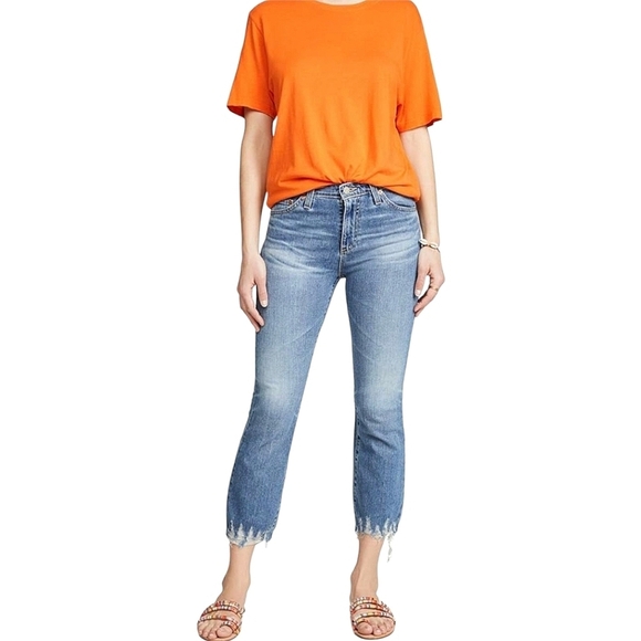 Adriano Goldschmiede The Jodi Crop High Rise Slim Flare Distressed Hem Jeans 28 - Picture 15 of 15